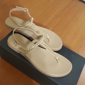 Tan Sandals with Gold Accents